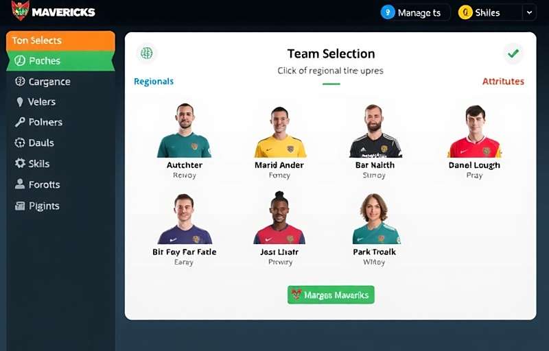 Margao Mavericks Team Building Guide Margao Mavericks team selection screen showing diverse regional players with different skills and attributes