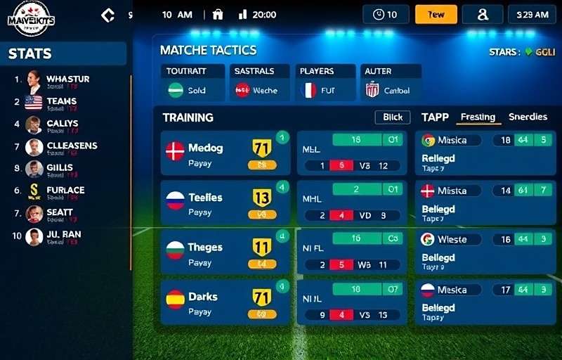 Margao Mavericks Team Management Screen Margao Mavericks gameplay showing team management screen with player stats, training schedules and match tactics